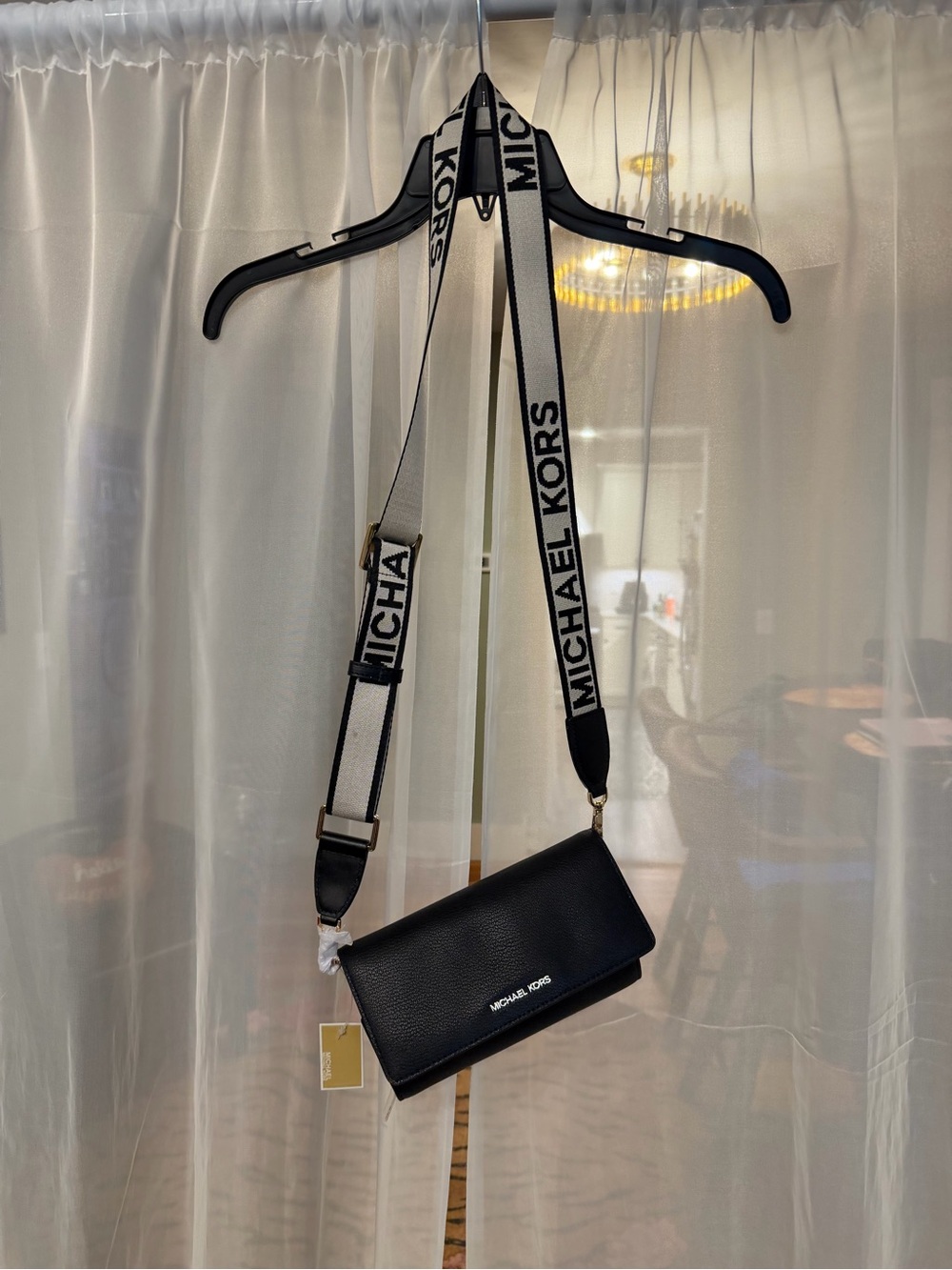 Michael Kors Black Pebbled Leather Bag with Branded Strap